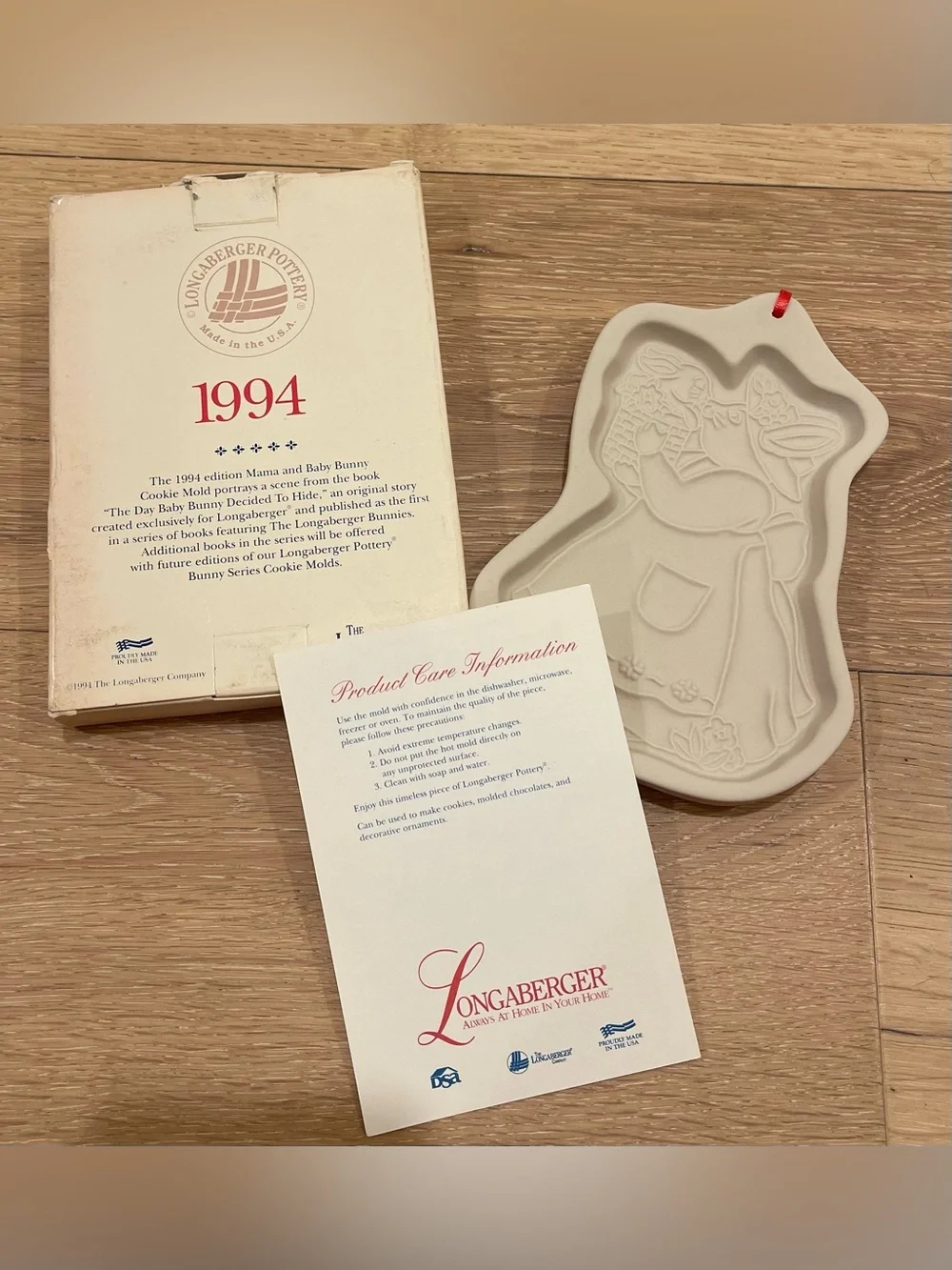 1994 Longaberger Mama & Baby Bunny Cookie Mold Box Booklet USA Vintage